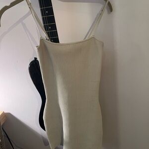 Chic Ribbed Cream Dress